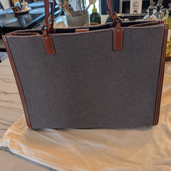 Tory Burch Gray Wool/Felt And Tan Leather Ella Tote Bag - Picture 8 of 8